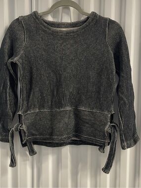 MADEWELL Ribbed Knit Long Sleeve Top with Side Ties - Black & White Size CS